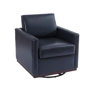 Modern Navy Blue Faux Leather Upholstered Swivel Accent Arm Chair With Metal Base(Set of 1)