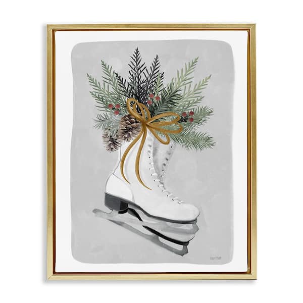 Stupell Industries Winter Skates and Pinecone by House Fenway 1 Piece Floater Frame Graphic Print Nature Poster Art Print 21 in. x 17 in.