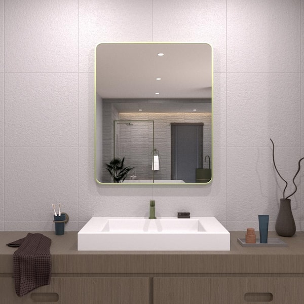 TaiMei 30 in. W x 36 in. H Rectangular Framed Wall Bathroom Vanity Mirror in Matcha Green
