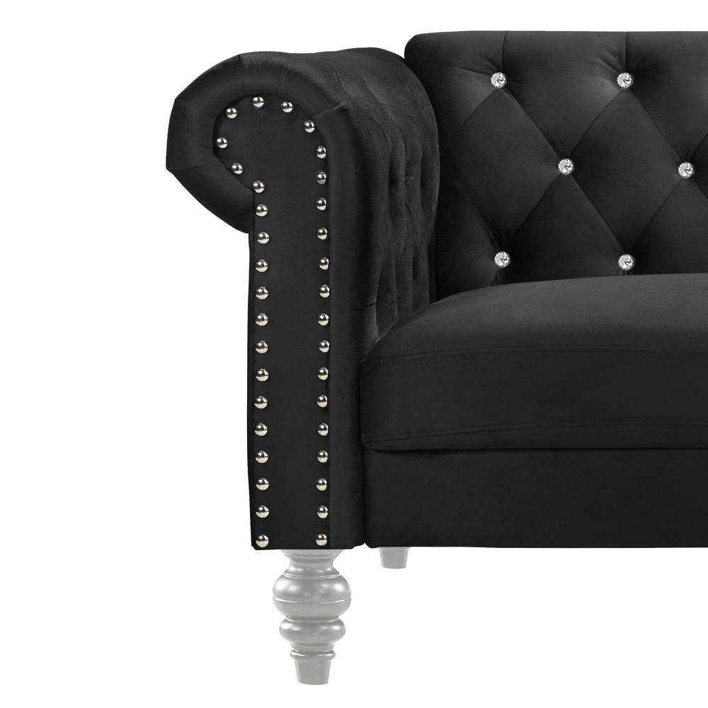 Emma Black Velvet Crystal Button Tufted Accent Chair