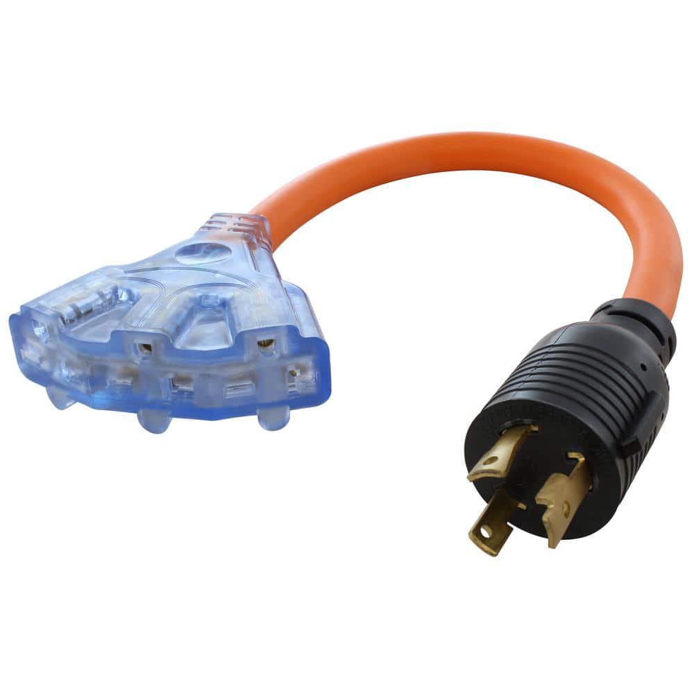 AC WORKS 1.5 ft. 30 Amp 250-Volt L6-30 Plug to (3) NEMA 6-15/20 Tri ...