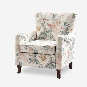 Vincent Bird Floral Fabric Pattern Wingback Armchair with Solid Wood Legs