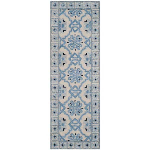 Bella 2 ft. x 15 ft. Ivory/Blue Oriental Runner Rug