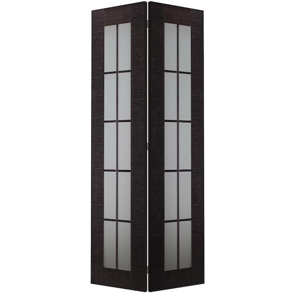 Belldinni Avanti 36 in. x 79.375 in. Frosted Glass Solid Composite Core 10-Lite Black Apricot Finished Bifold Door with Hardware