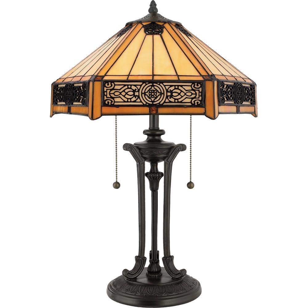 Vintage Bronze Stained Glass Tiffany Table Lamp