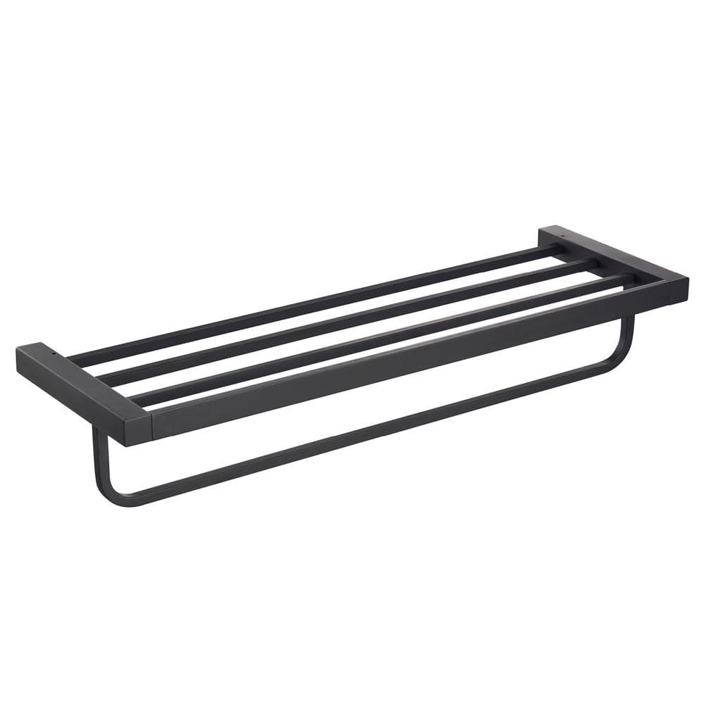 Matte Black Wall-Mounted Bathroom Shelf with Towel Bar