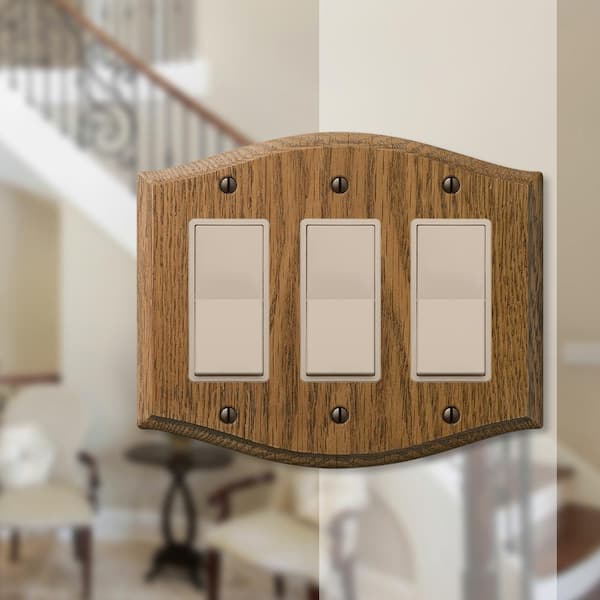 Country 3 Gang Rocker Wood Wall Plate - Medium Oak