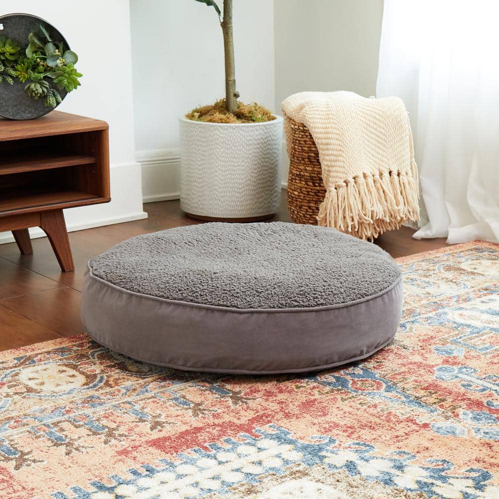 Small Gray Sherpa Round Outdoor Dog Bed