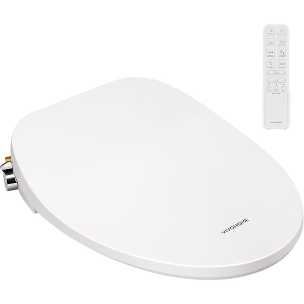 Electric Smart Heated Bidet Seat for Elongated Toilets with Remote Control in White