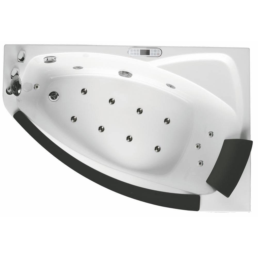 59'' White Acrylic Corner Whirlpool Bathtub with Glass Panel