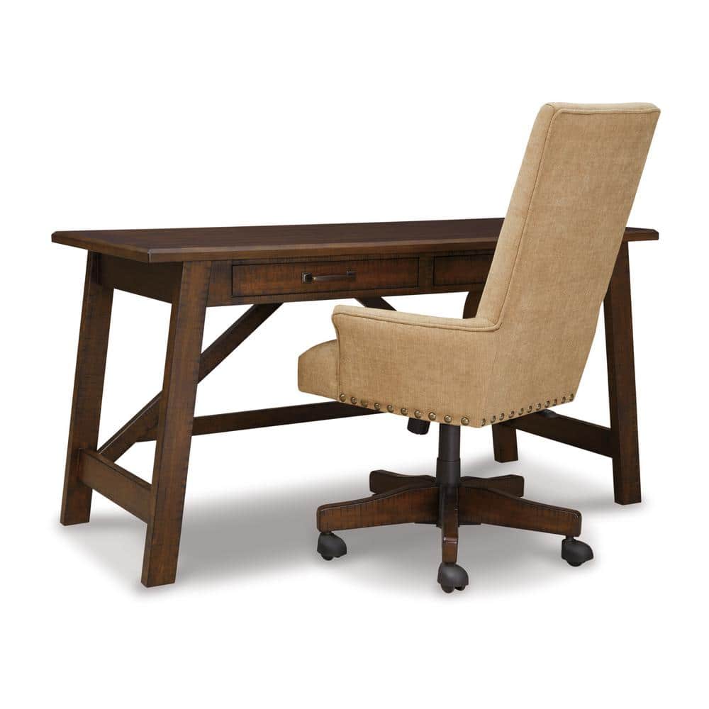Transitional Rustic Brown Home Office Desk with USB Port and Drawers