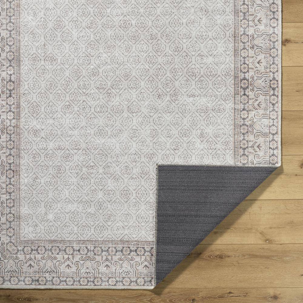 Rainier Cream and Tan Polyester Washable Runner Rug