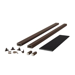 BRIO 36 in. x 72 in. (Actual: 36 in. x 70 in.) Brown PVC Composite Line Railing Kit w/Round Aluminum Black Balusters