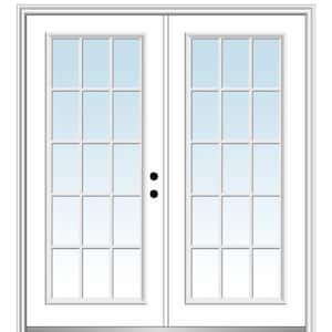 72 in. x 80 in. Classic Left-Hand Inswing 15-Lite Clear Primed Fiberglass Smooth Prehung Front Door with Brickmould