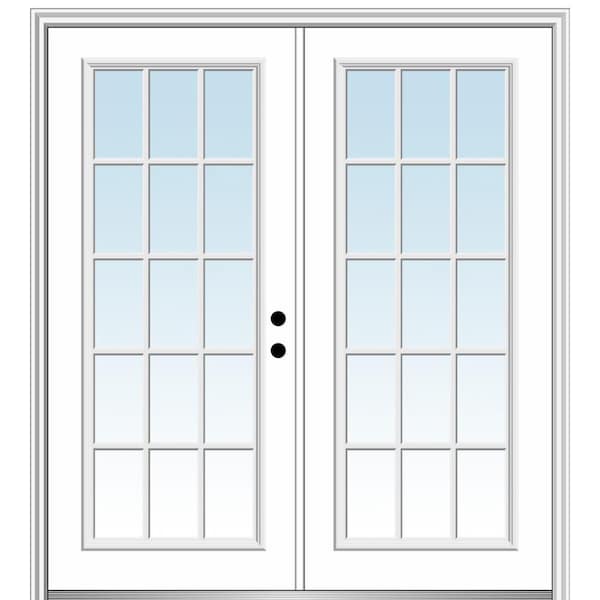 MMI Door 64 in. x 80 in. Classic Left-Hand Inswing 15-Lite Clear Primed Fiberglass Smooth Prehung Front Door with Brickmould