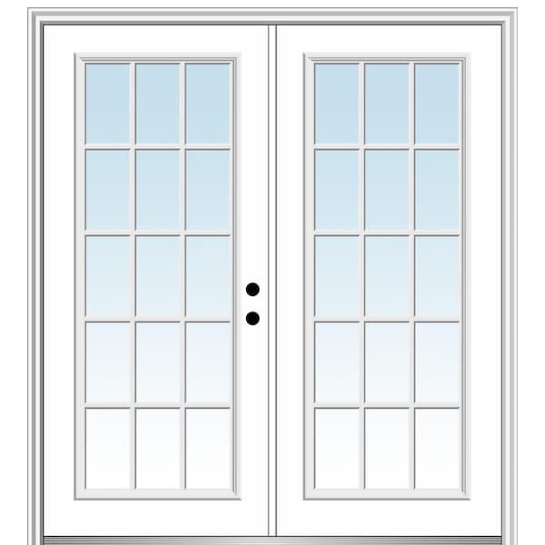 MMI DOOR 64 in. x 80 in. Left-Hand/Inswing 15 Lite Clear Glass External Grilles Primed Fiberglass Smooth Prehung Front Door