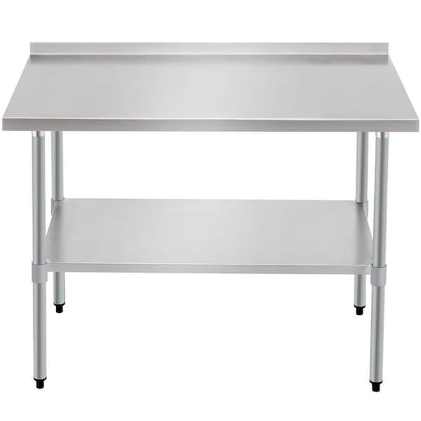 Otryad Silver Stainless Steel 48 in. Kitchen Prep Table, Heavy-Duty Work Table with Adjustable Storage Shelf and Legs