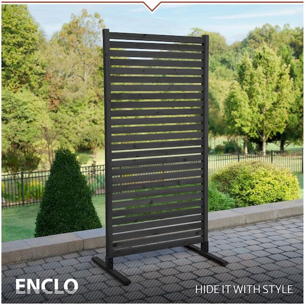 Tiaga 6 ft. H x 3 ft. W Freestanding or Surface Mounted Charcoal Slatted Premium Wood Privacy Screen, Flat Top Style