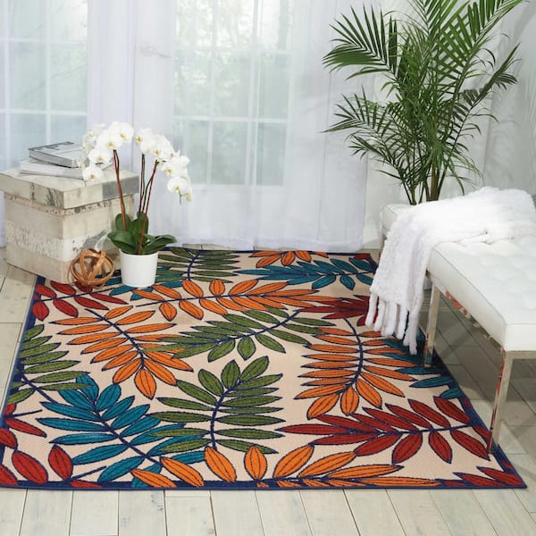 Aloha Multicolor 5 ft. x 7 ft. Floral Contemporary Indoor/Outdoor Patio Area Rug