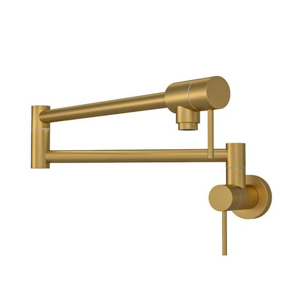 Unbranded Wall Mount Pot Filler Faucet Kitchen Sink Folding Stretchable Two Handle Single Hole Gold Stainless Steel Solid Brass