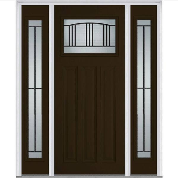MMI Door 64 in. x 80 in. Madison Right-Hand Inswing 1/4-Lite Decorative Painted Fiberglass Smooth Prehung Front Door w/ Sidelites
