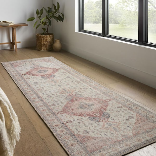 Leesa Ivory / Rust 2 Ft. 6 In. x 7 Ft. 6 In. Vintage Boho Printed Runner Rug