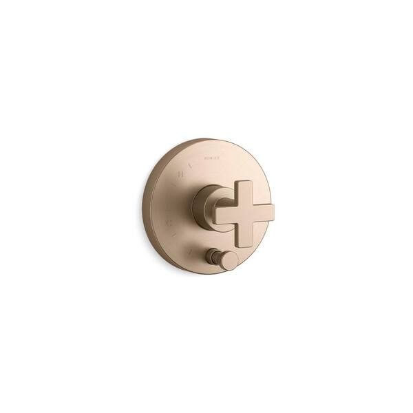 KOHLER Composed Rite-Temp Valve Trim With Push-Button Diverter And Cross Handle in Vibrant Brushed Bronze