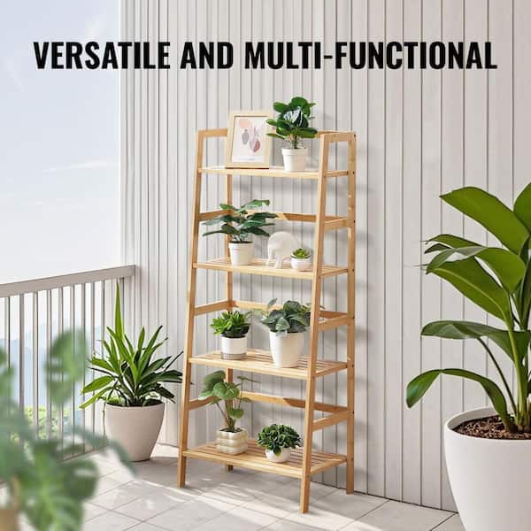 SKYSHALO 4-Tier Bamboo Ladder Shelf, Trapezoid Open Bookcase
