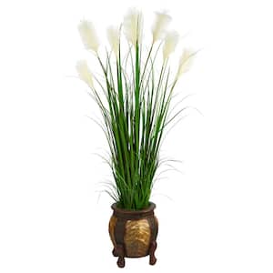 63in. Wheat Plume Grass Artificial Plant in Decorative Planter