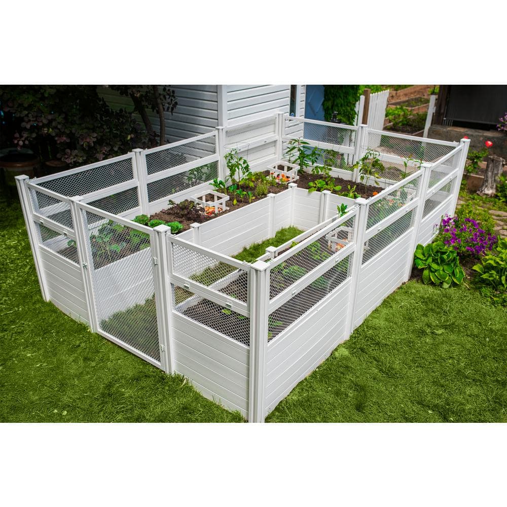 12 ft x 8 ft White Vinyl Keyhole Composting Garden Bed