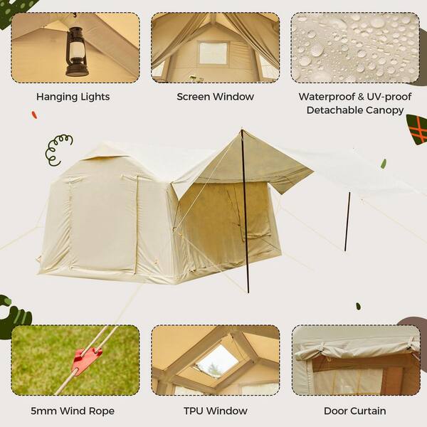 DSNAPE 4-Season 10 ft. x 13 ft. Beige Inflatable Camping Tent with