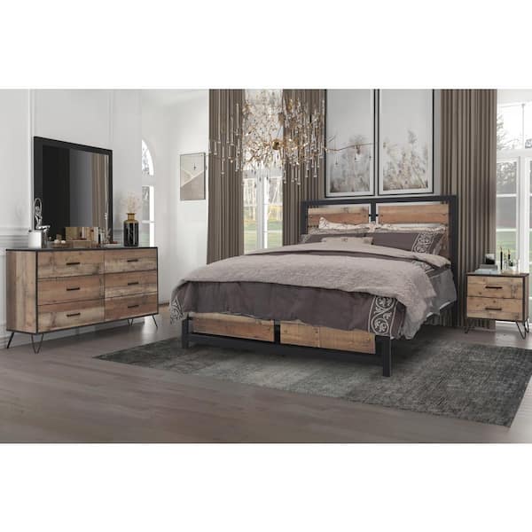 New Classic Furniture Elk River 4-Piece Rustic Queen Wood Bedroom Set (Bed, Dresser, Mirror, Nightstand)