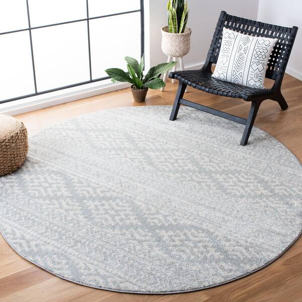 Tulum 10 x 10 Light Gray/Ivory Tribal Round Rug