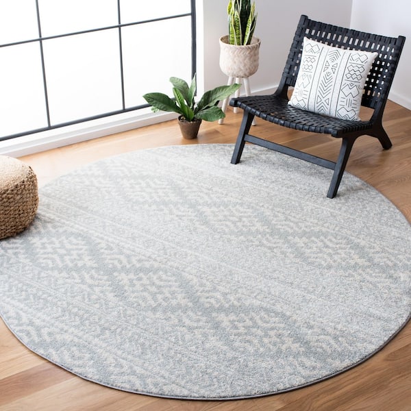 Tulum 12 x 12 Light Gray/Ivory Tribal Round Rug