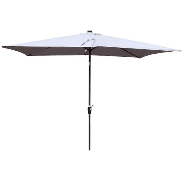 Afoxsos 10 ft. x 6.5 ft. Steel Rectangle Solar LED Outdoor Patio Market Umbrella with Push Button Tilt and Crank in Light Grey