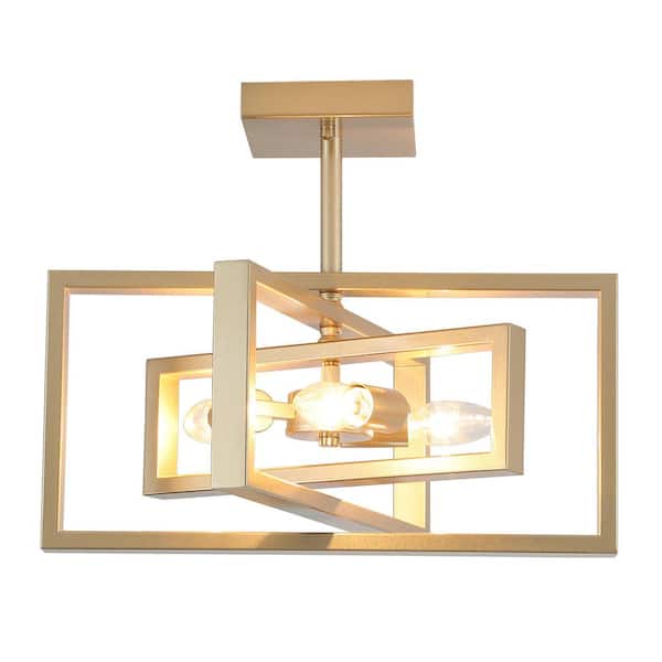 ADSENSTY 15.8 in.  3-Light Gold Farmhouse Rectangle Semi Flush Mount Ceiling Light Bulb Not Included