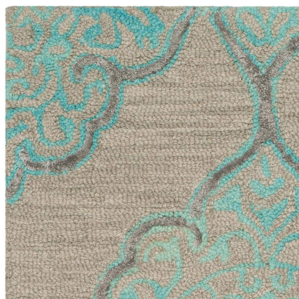 Handmade Grey/Turquoise Tufted Wool & Silk 3' x 5' Area Rug