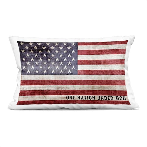 Stupell Industries One Nation Under God Flag Blue Abstract Polyester 14 in. x 20 in. Throw Pillow
