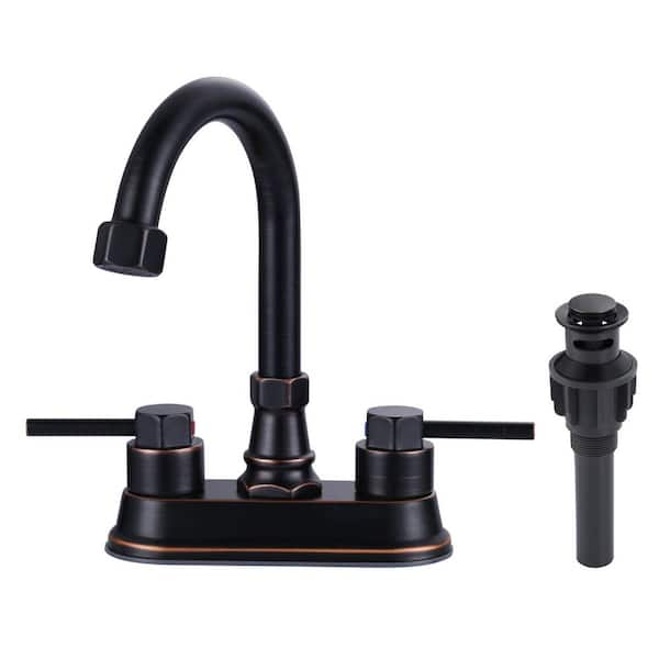 4 in. Centerset Double Handle 360° Swivel Spout Bathroom Faucet with Pop-Up Drain and Supply Hoses in Oil Rubbed Bronze
