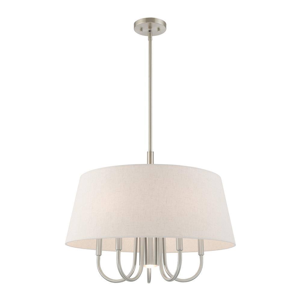 Sleek Brushed Nickel 6-Light Pendant with Oatmeal Drum Shade