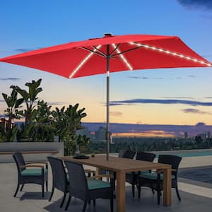 6 ft. x 9 ft. Aluminum Pole Outdoor Market Umbrella Solar LED Lighted Rectangular Patio Umbrella, Chili Red