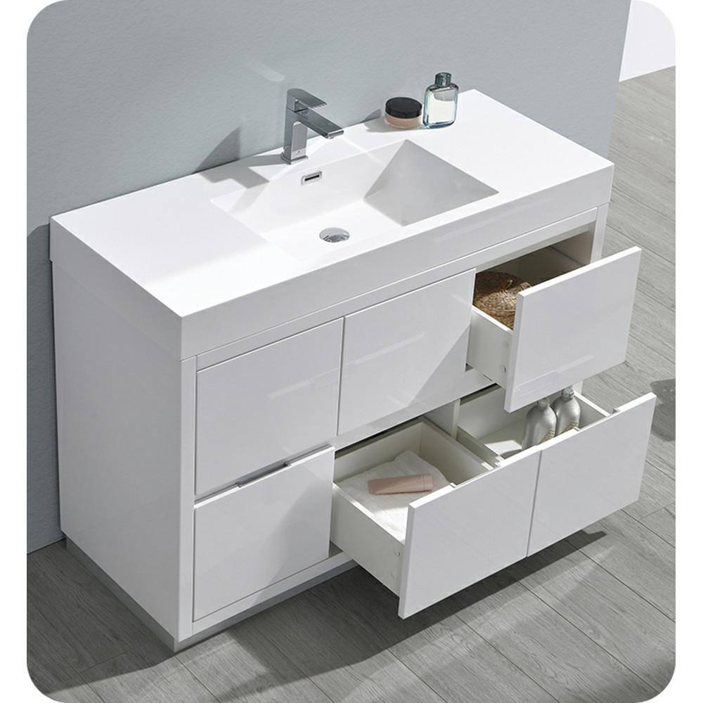 Glossy White 48" Modern Freestanding Bathroom Vanity Cabinet
