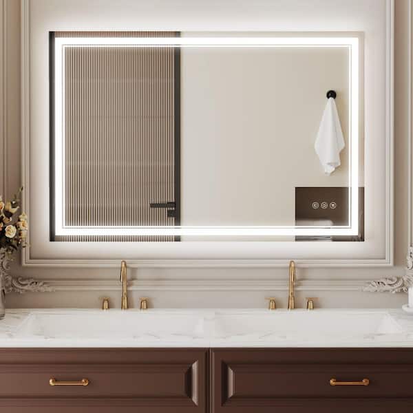 48 in. W x 32 in. H Bright Rectangular Frameless Anti-Fog LED Light Wall Bathroom Vanity Mirror in Tempered Glass