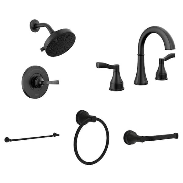 Faryn Matte Black Shower/Bathroom Faucet Set with 18 in. Towel Bar, Towel Ring and Toilet Paper Holder