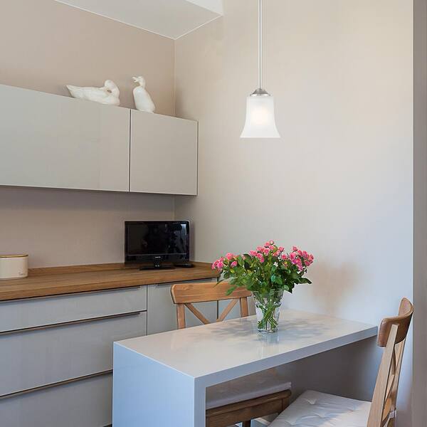 Designers Fountain - Bronson 60-Watt 1-Light Brushed Nickel Transitional Mini Pendant Light with Frosted Glass Shade and No Bulbs Included