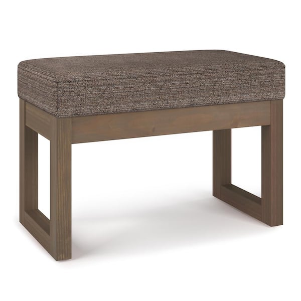 Simpli Home Milltown 26 in. Wide Contemporary Rectangle Footstool Ottoman Bench in Mink Brown Tweed Fabric