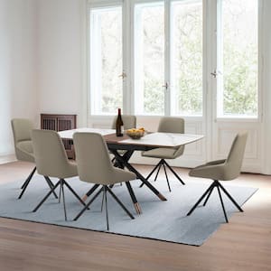 Alora Maverick 7-Piece Rectangle Extendable Ceramic and Wood Top Taupe Grey Dining Set