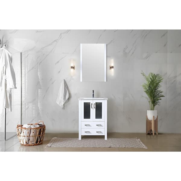 Lexora Volez 24 in W x 18 in D White Bath Vanity, Integrated Ceramic Top and 22 in Mirror
