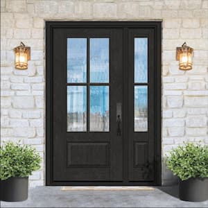 Regency 51 in. x 80 in. 3/4 Lite 4SDL Oasis Deco Glass LHIS Prefinish Onyx Fiberglass Prehung Front Door 1 12 in. SL