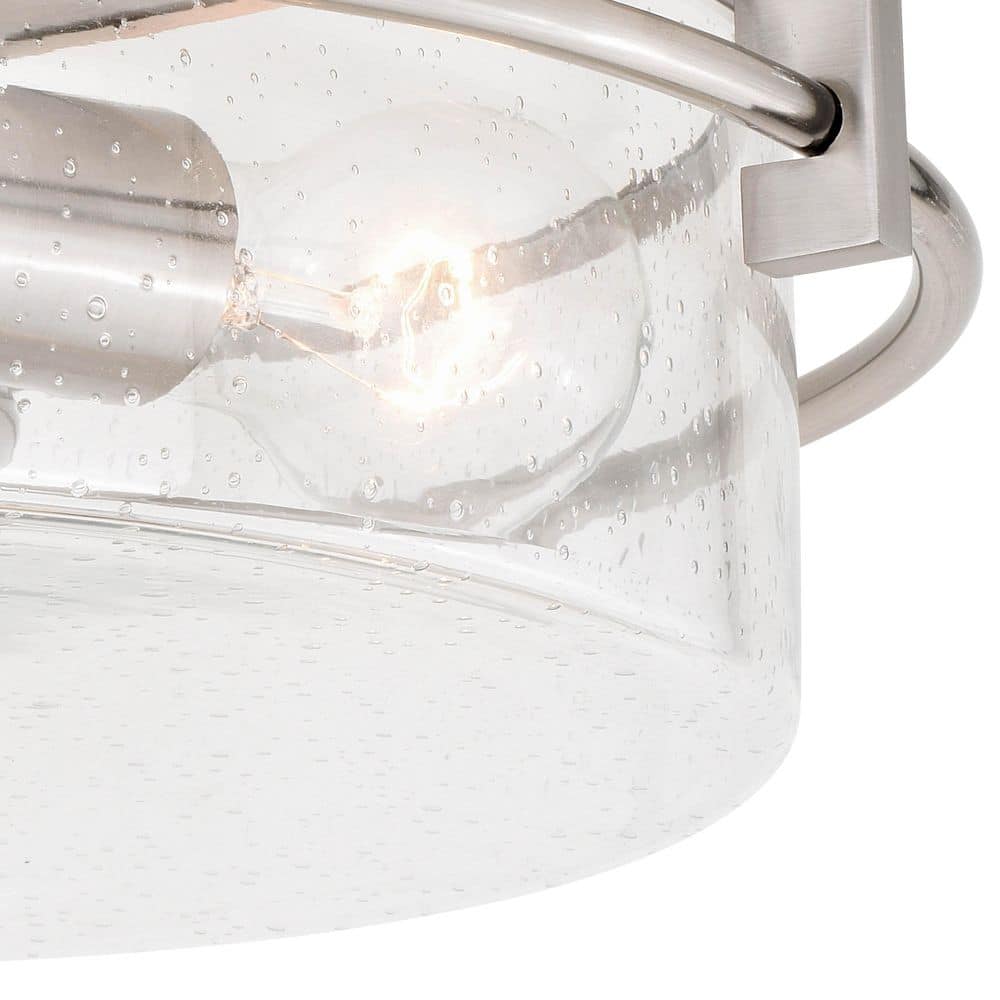 Satin Nickel 15" Drum Ceiling Light with Seeded Glass